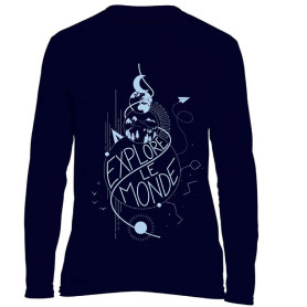 Tee-shirt manches longues « EXPLORE LE MONDE » bleu marine 