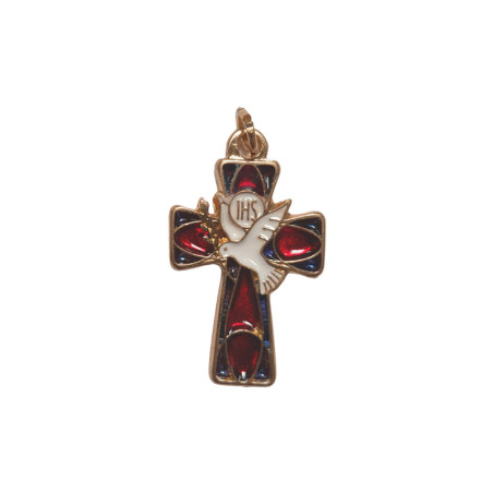 Croix pendentif colombe rouge - 3,3 cm